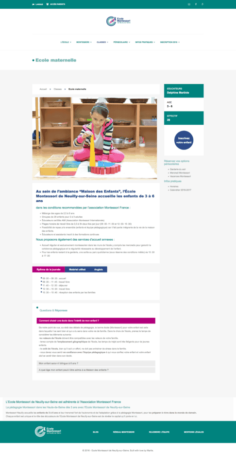 site de l'Ecole Montessori de Neuilly sur Seine, réalisé par Marlie